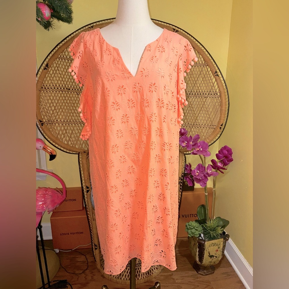 Lilly Pulitzer NWT Astara Eyelet Shift Dress Peach 🍑 Flamingo Palm Size XS - Picture 2 of 15